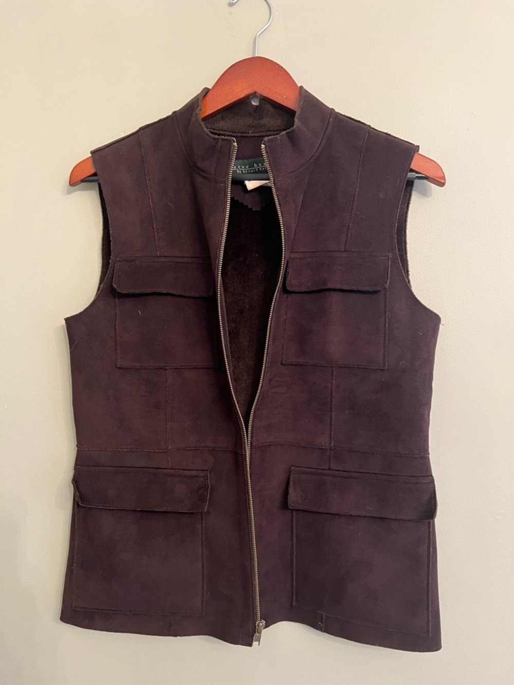 Sleeveless Zip Faux Suede Vest in Chocolate Brown